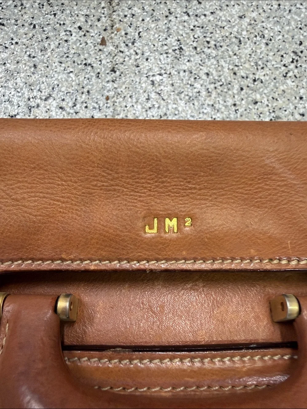 Pollini Tan Leather Men's Briefcase with Gold Hardware - Vintage!